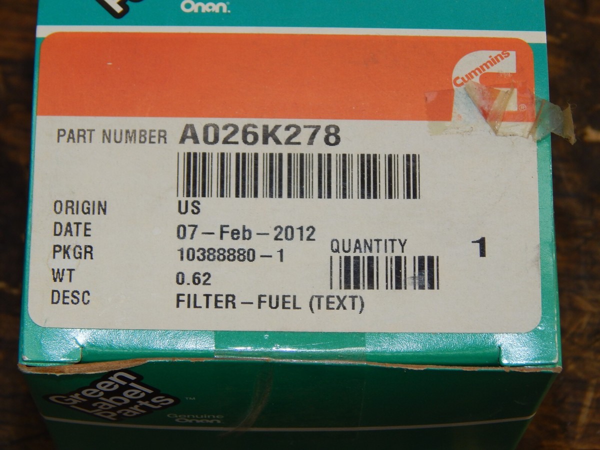 Onan Cummins Fuel Filter A026K278 Fits ISB QSB ISL MDKAU