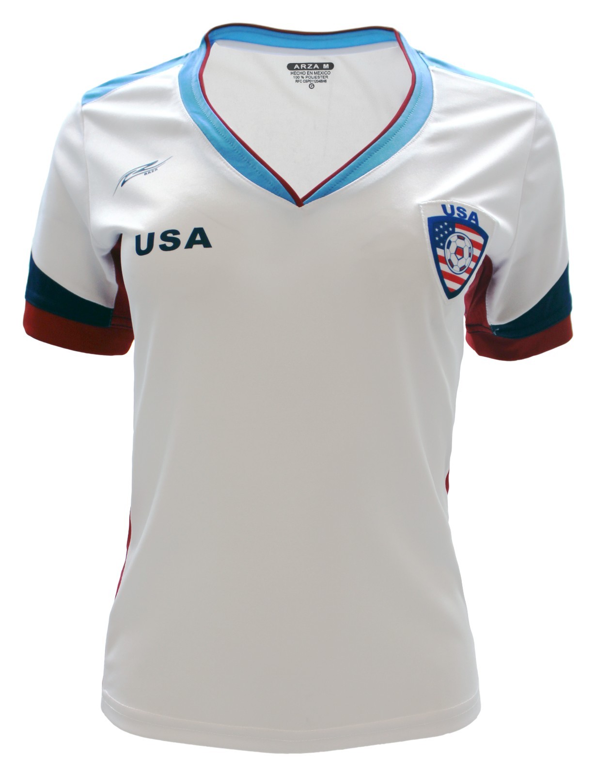 USA Women's Soccer Jersey White Red Blue V-Neck Athletic Shirt Polyester