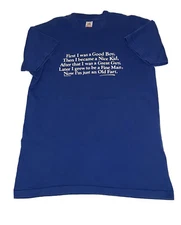 Vtg Good Boy Nice Kid Great Guy Fine Man Old Fart Mens Blue T Shirt L 90s Funny
