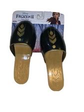 Disney Frozen Princess Anna Costume Dress Up Shoes Slip On Black Gold Plastic