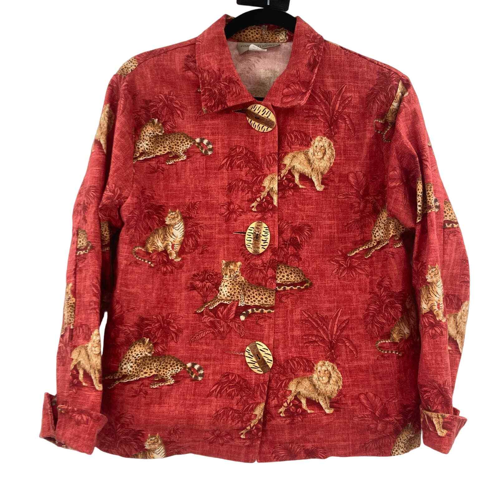 Giacca di lino vintage dipinta pony marca safari stampa giungla piccola