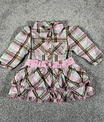 Little Lass Dress 4T Prairie Ruffled Tiered Rhinestones Plaid Pastels Cowgirl