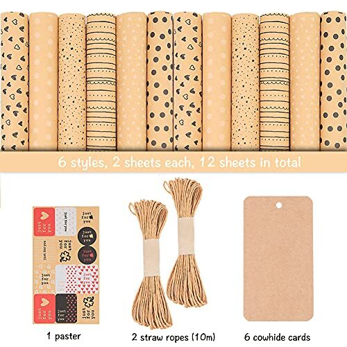 Birthday Wrapping Paper,28 * 20 Inch Kraft Brown Gift Wrapping Paper for Women