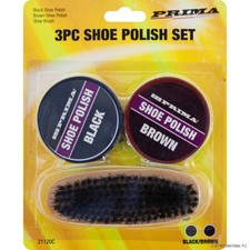 3PC BLACK AND BROWN SHOE POLISH SET BRUSH SHINE POLISHING BOOTS SNEAKERS BRISTLE
