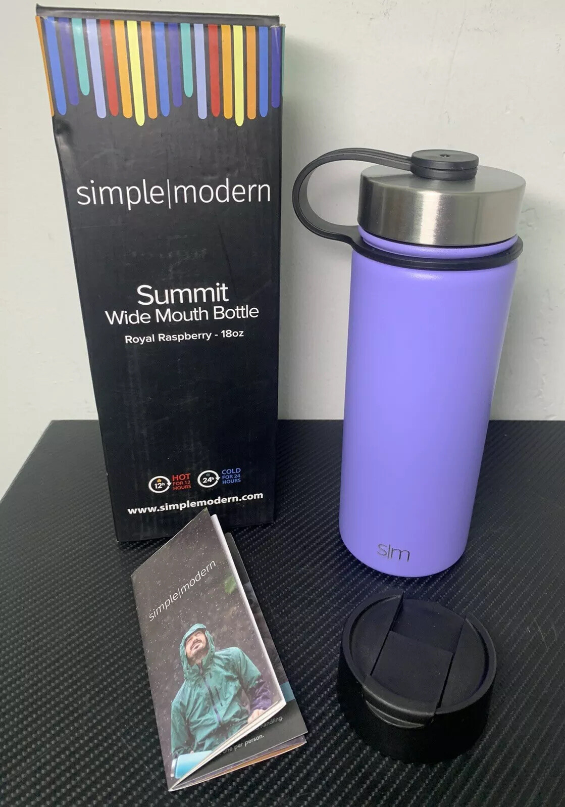 Simple Modern Summit 18oz Insulated Water Bottle + Extra Lid (Royal Raspberry)