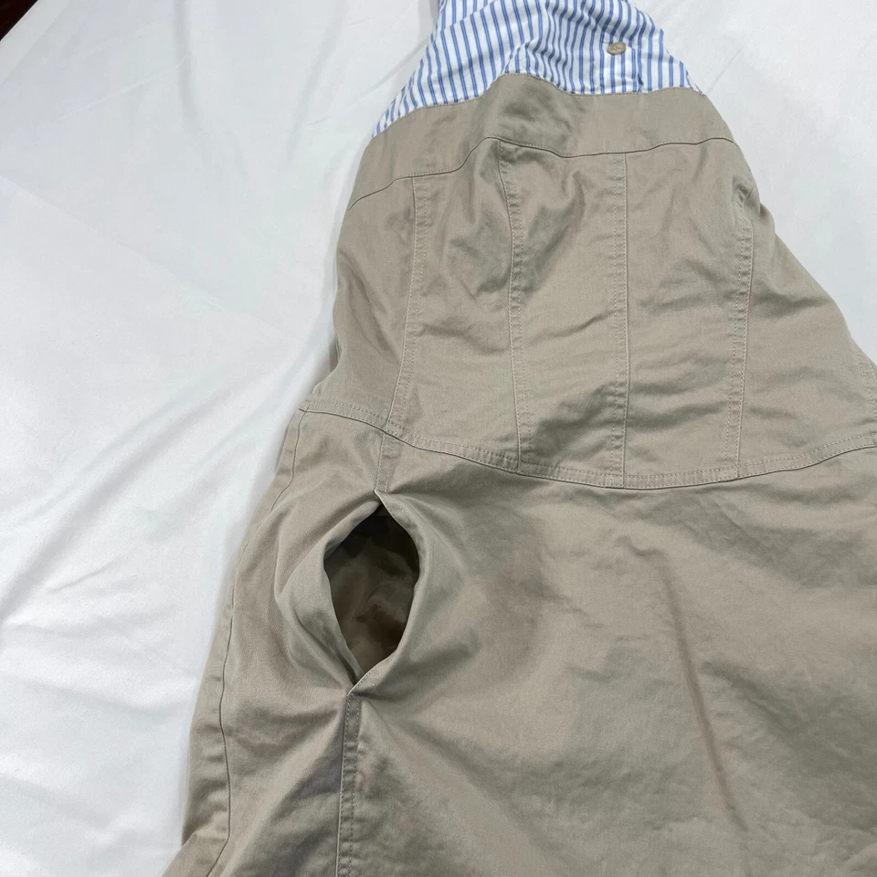 Jean Paul Berlin Sleeveless Khaki Midi Dress Womens 10 Blue White Striped Top - Image 4 of 4