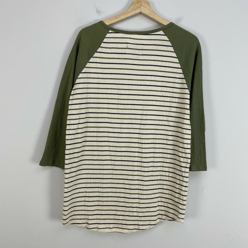 NWT $38 Astrneme Womens Green Striped Raglan Sleeve T Shirt Sz L 3/4 Sleeve Top - Picture 9 of 10