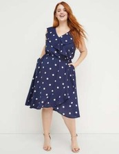 NEW LANE BRYANT x BEAUTICURVE POLKA DOT RUFFLE MIDI DRESS SZ 18