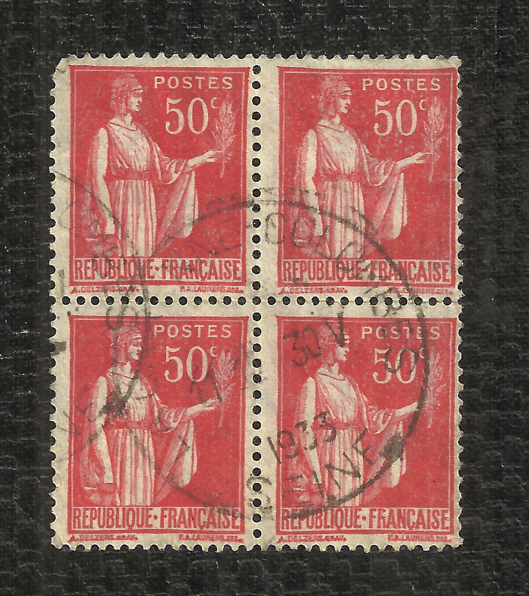 FRANCE - 1932 PEACE STAMP - RED 50 CENTIMES - 1933 CTO - NG - NH