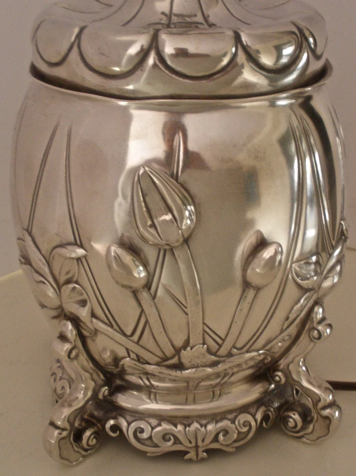 AMAZING GORHAM STERLING AESTHETIC MOVEMENT FIGURAL WATER LILY OIL LAMP 1882  - Image 4 of 4