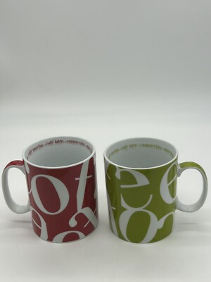 Konitz Lime Green & Red COFFEE Large Coffee Tea Mugs (Set of 2)