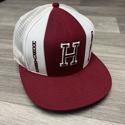 Vintage 80s AJD Lucky Stripes Harvard Crimson Snapback Hat Trucker Cap RARE