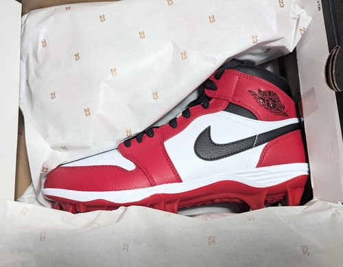 Jordan 1 Alpha Menace Mid 'Chicago' Red White Football Cleats Men's US Size 8.5 - Picture 7 of 8