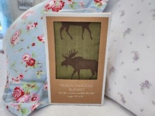 NEW MUD PIE MOOSE MUSLIN BABY SWADDLE BLANKET