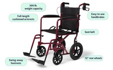 Medline MDS808210ARE Red Transport Wheelchair Handbrakes Pickup Only Dallas TX