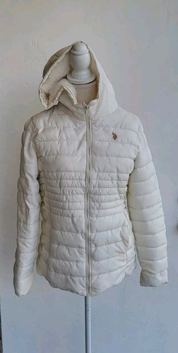 U.S. Polo Ass Zigzag Wave Cozy Faux Fur Lining Hooded Quilted Puffer Jacket Sz M - Picture 2 of 9