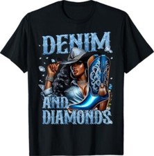 Denim and Diamonds African Melanin Swag Cowgirls Western T-Shirt