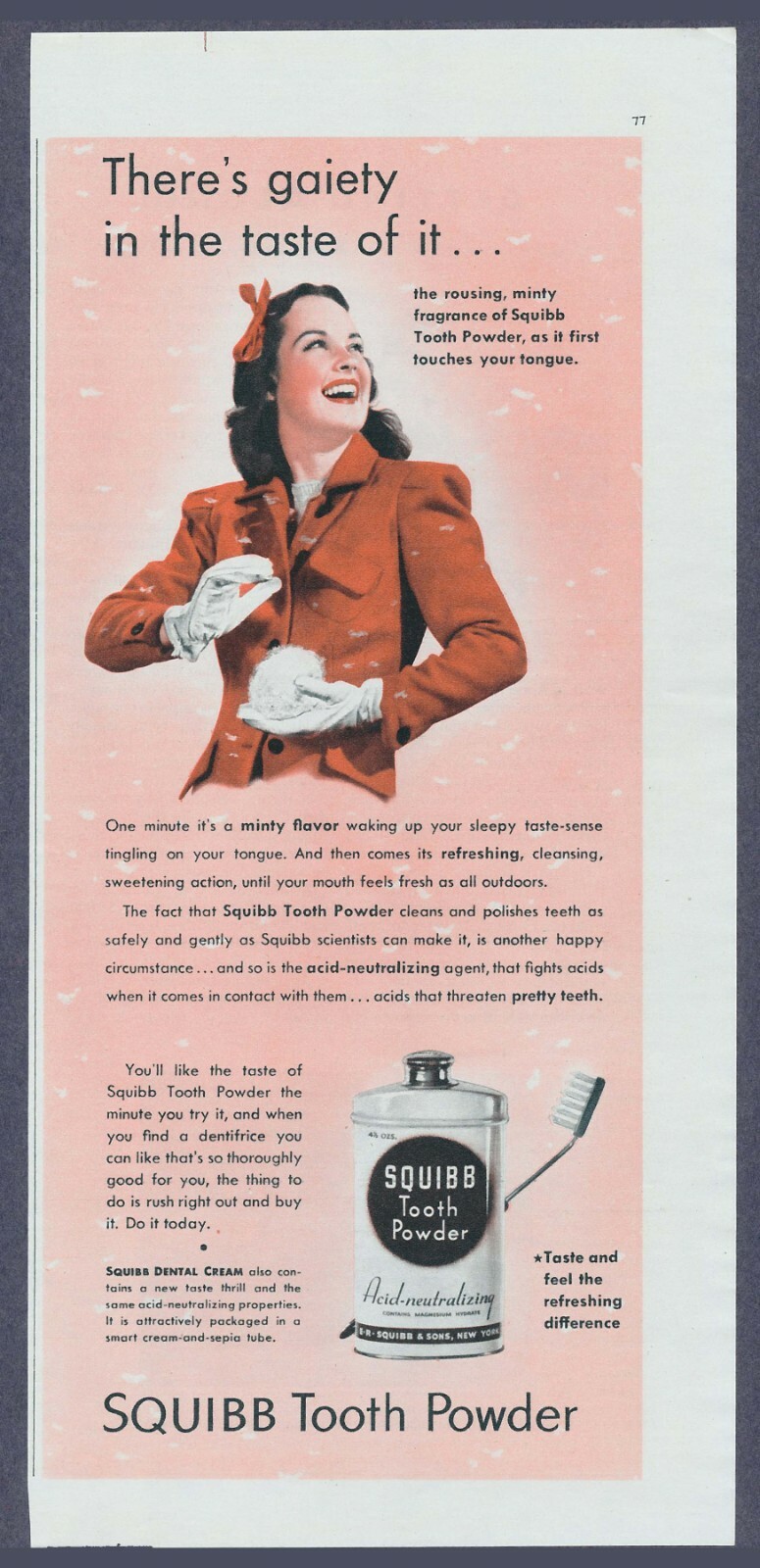 Squibb Tooth Powder Toothpaste Brush Teeth Vintage Print Ad February ...