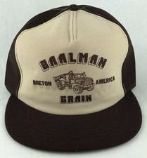 Baalman Grain Breton America Canvas SnapBack Trucker Hat Cap Farm Brown USA Vtg
