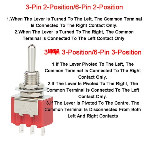 6MM Mini Toggle Switches On/Off DPDT AC 125V/250V 2 3 Position 3/6 Pin Boat Car - Picture 4 of 19