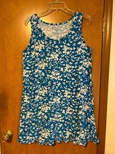 DRAPER JAMES Sz S/M Blue  White Floral Sleeveless Ruffle Hem Nightgown Nightie