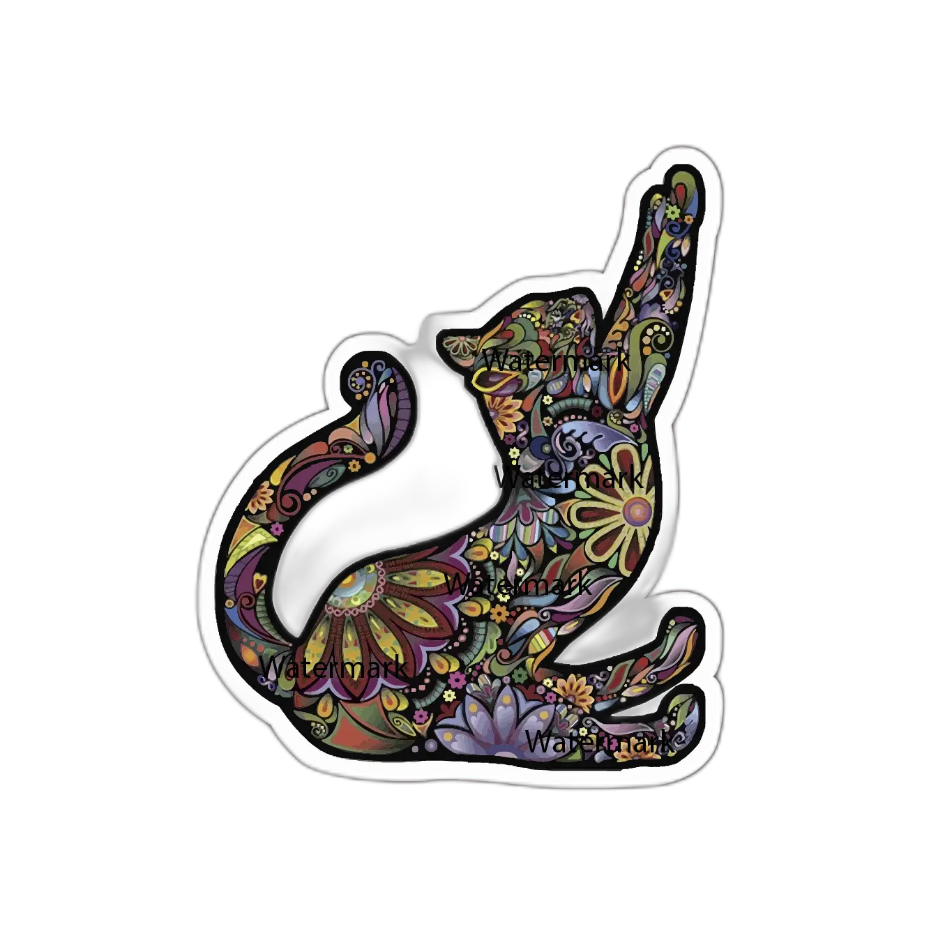 Colorful Floral Stretch Cat Sticker Decal