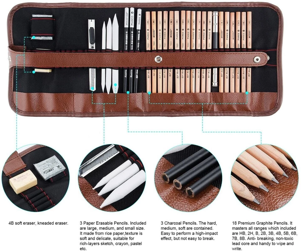Conjunto de lápis de desenho esboço suprimentos de arte kit de esboço de artista para iniciantes - Imagem 2 de 4
