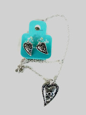 Women Heart Pendant Earrings Set Necklace 18" Inspiration Gift US Seller New