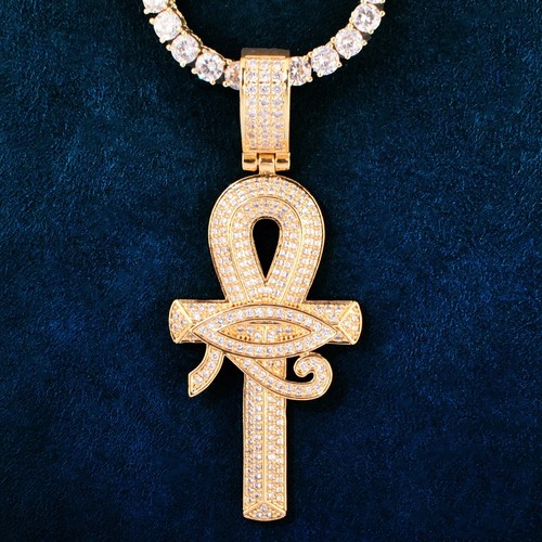 Eye of Horus Ankh Pendant Egyptian Cross 18K Gold Plated Luxury Symbolic Jewelry - Picture 6 of 10