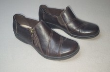 Clarks Womens Cheyn Clay Loafer Brown Casual Climate Comfort Size 7.5 Zip Up