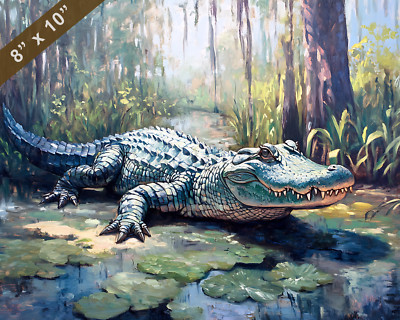 Alligator in the swamp oil painting 8x10 Print