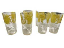Vintage Gold Yellow White Apple Bar Cocktail Juice Glass Tumblers Set of 8