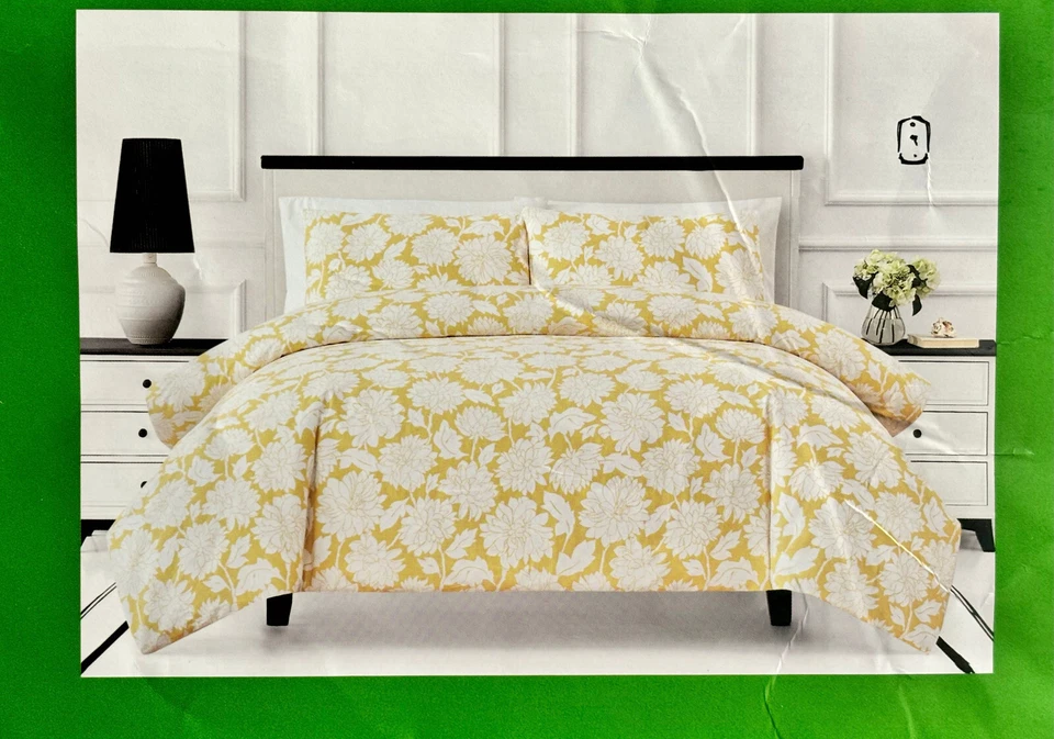Kate Spade KING Size FESTIVE BROCADE Comforter Set (YELLOW WHITE LARGE FLORAL) - Image 3 of 4