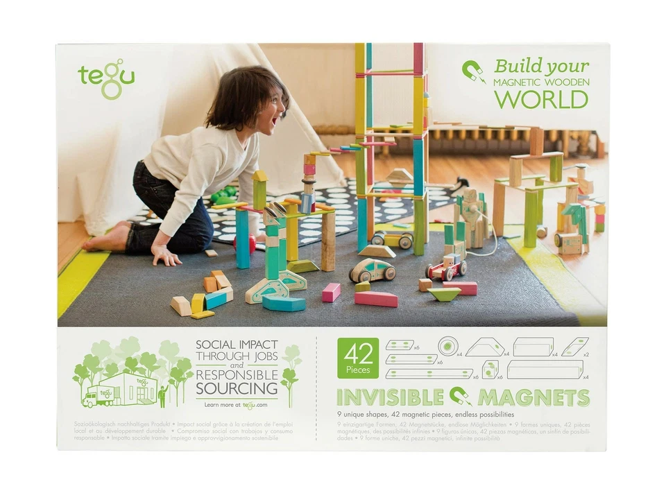 Juego de bloques de madera magnéticos Tegu de 42 piezas, azul azul Foto 2 de 4