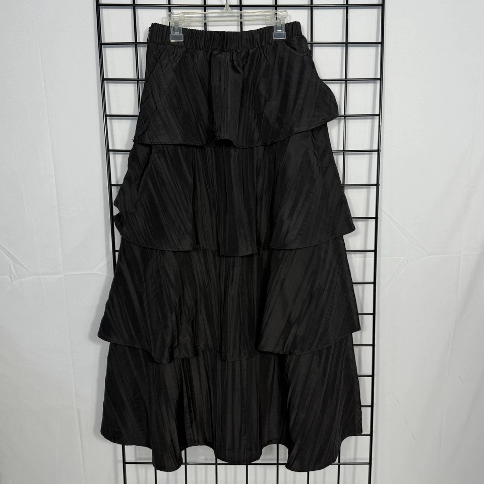 SHOW ME YOUR MUMU 全摆褶皱分层长裙女式小号黑色波西米亚 — 第 3/4 张图片