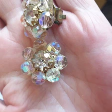 Vtg 60s 70s Clip On Earrings Aurora Borealis Cluster Beads Retro Glam