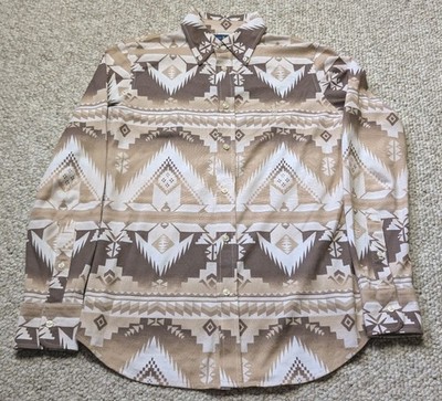 Polo Ralph Lauren Shirt Women's  Medium Southwest Aztec Print Knit Oxford Taupe