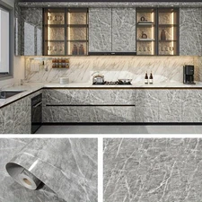 10M Gray Thick Self-Adhesive Marble Wallpaper for Kitchen Backsplash Cabinet-BLH