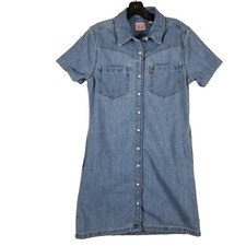 Levi's Denim Shirt Dress Womens S Blue Western Snap Front Short Sleeve Pocket
