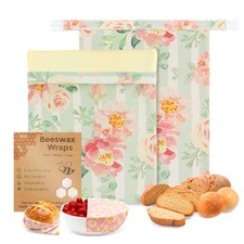 2 Pack Reusable Beeswax Bread Bags with 2 Wraps, 100% Premium Cotton Bread St...