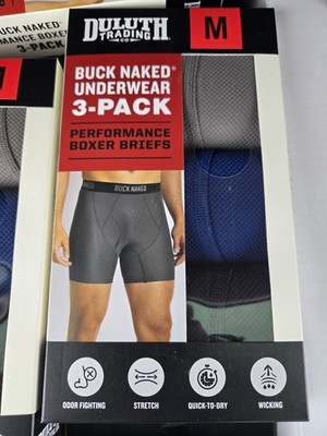  NEW  Duluth Trading Buck Naked Boxer Brief 3 Pack Men's MEDIUM Blue/Gray/Black