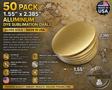50pk Gold Oval Sublimation Blanks 1.55" x 2.385" Aluminum Gloss USA Made