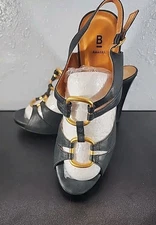 Bakers Open Toe Block Heel Sandals Black/gold Size 8 Chunky Heel Y2K Shoes