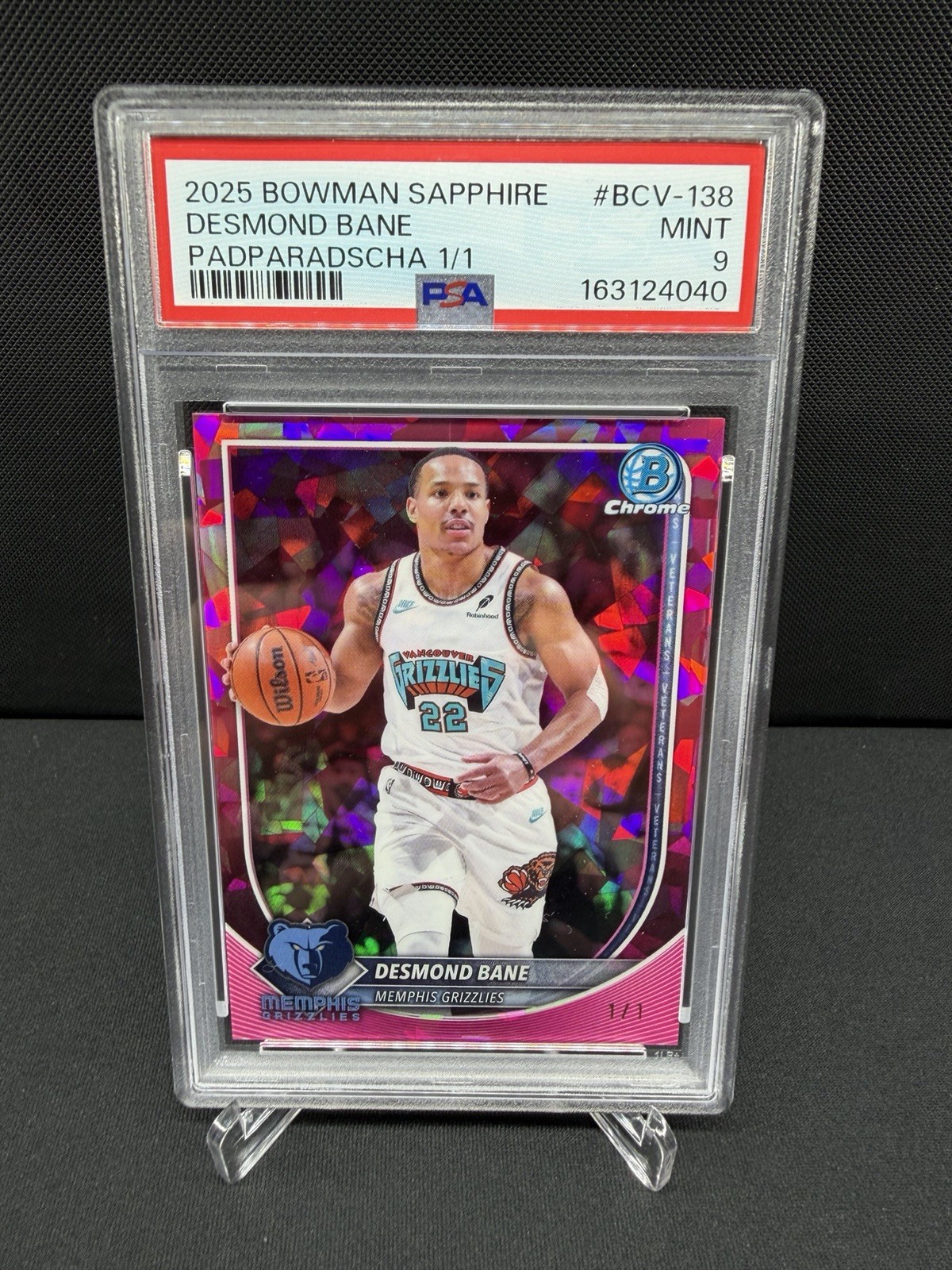 2025 Bowman Sapphire Desmond Bane Padparadscha 1/1 PSA 9 view 1