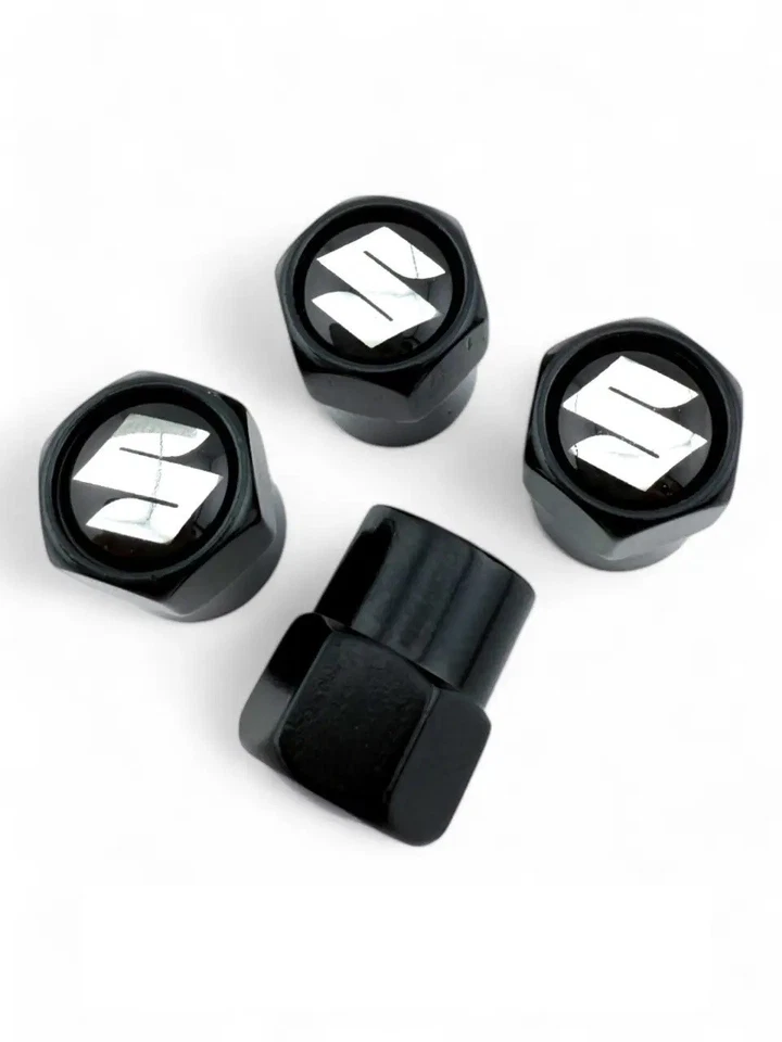 Compatível com Suzuki 4 peças tampas de haste de válvula de pneu conjunto de alumínio anodizado preto - Imagem 3 de 4