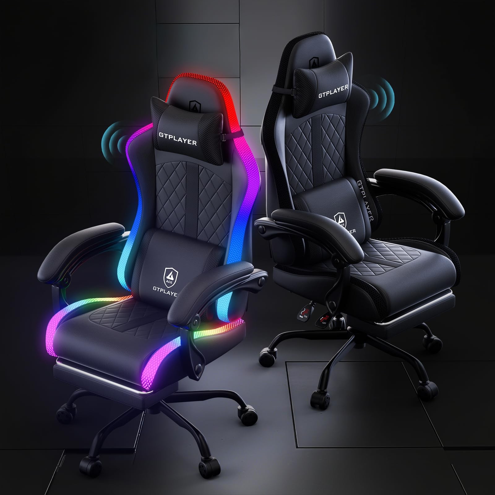 With Speakers, Computer Gamer Chair With Footrest And Led Li