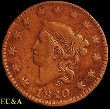 1820/19 LARGE CENT CORONET HEAD N-1 VAR W/ ROTATED DIE (LC051)