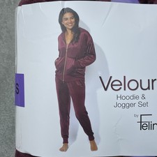 Felina Women's XS Velour Hoodie Jogger Set Burgundy H0810