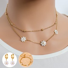 Fashion Jewelry Stainless Steel Flower DaisyFlower Necklace Double Layering Neck