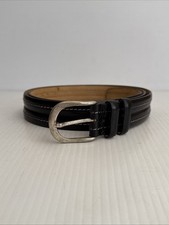 Mezlan Double Pic-Stitch Trim Burnished Calfskin Leather Belt- 8854 - Black - 44